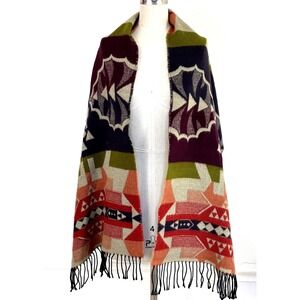 Luigi Confalonieri Italy Shawl Southwestern Boho Long Fringe Scarf 69" X 18"